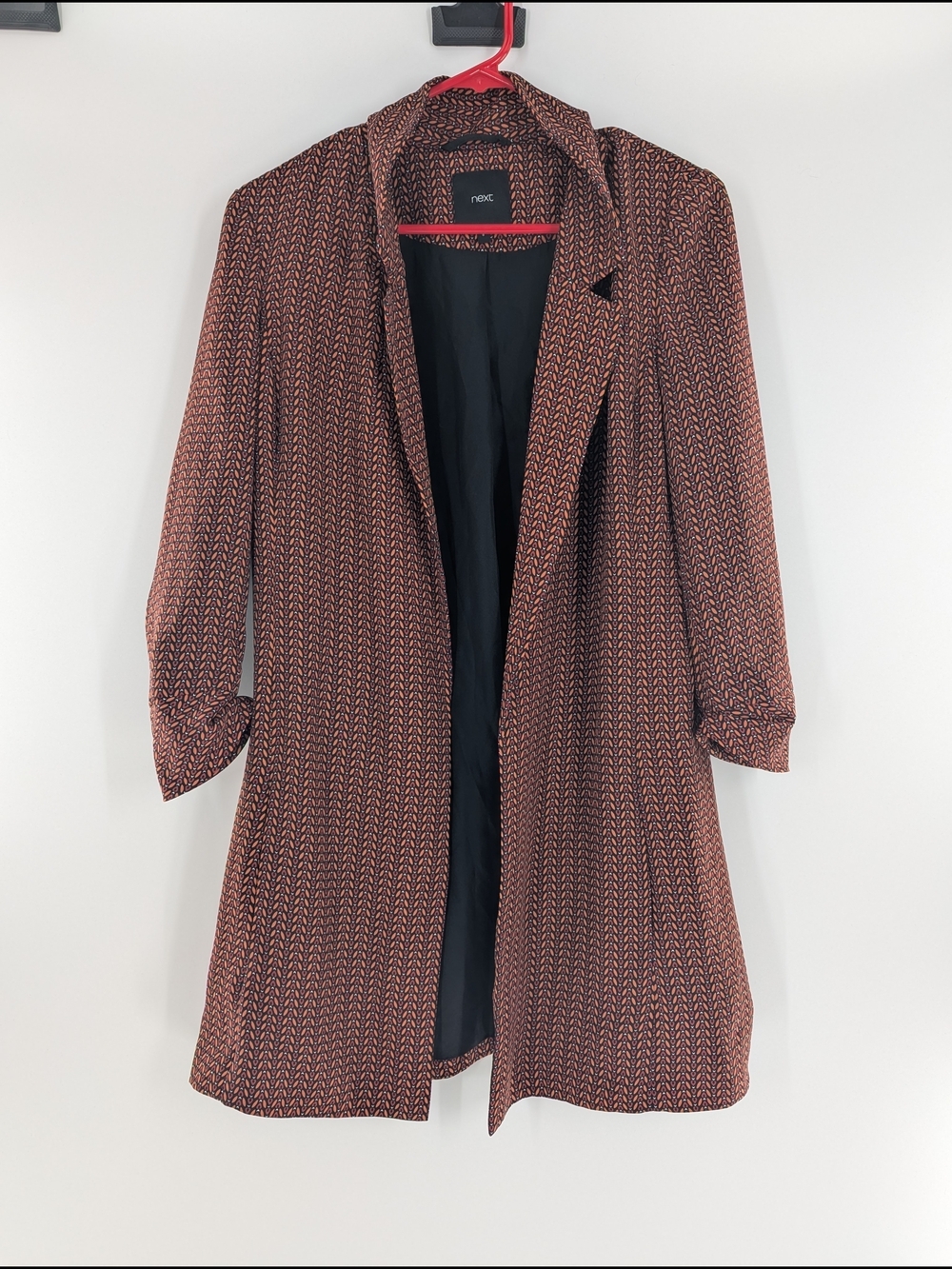 Next Women's Long Line Blazer Coat 8 Red Rushed Sleeves Career Professional